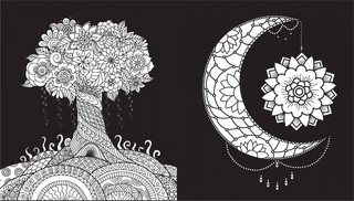 Чарующие цветы. Раскраска на черном фоне 7