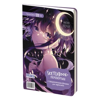 Скетчбук-перевертыш Аниме с градиентными фонами для зарисовок (черно-голубая обложка) 3
