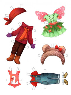 Одеваюсь правильно, раскраска, 2 бумажных куклы, наряды 6