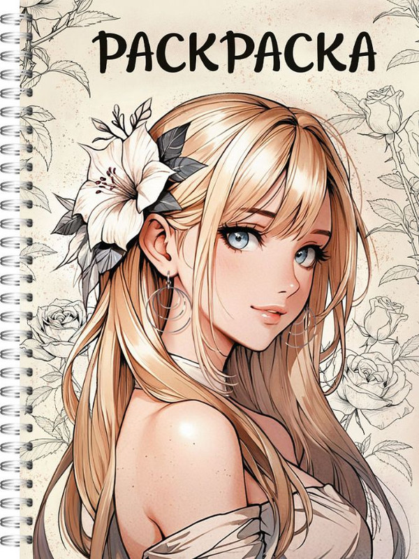 Раскраска антистресс 'Девушки. Аниме девушка с цветком' А5