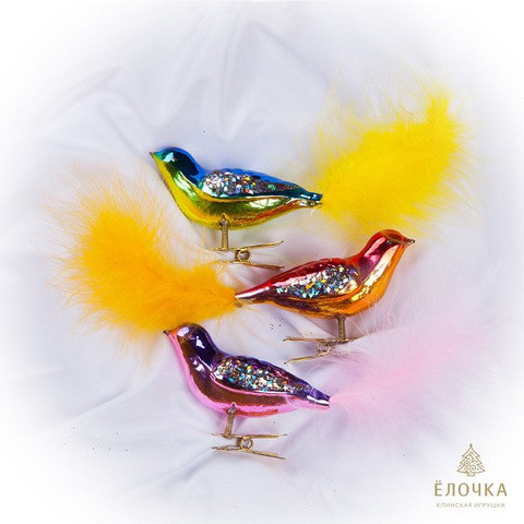 Набор 'Птички' из 3 украшений, стекло, артикул С611