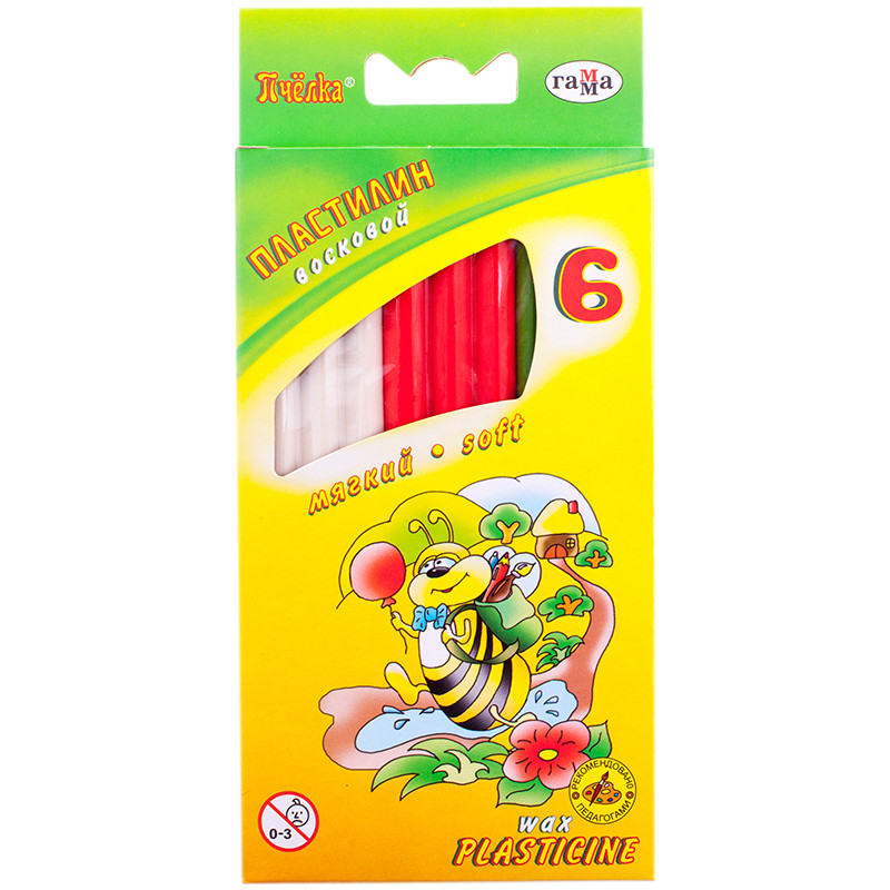 Пластилин Гамма восковой 'Пчелка', со стеком, 6 цветов