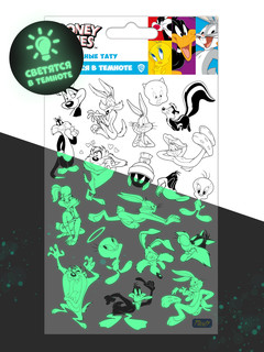 Наклейки-тату переводные 'Луни Тюнс–2' светящиеся 11х20 см
