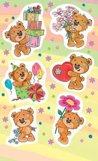 Стикеры-наклейки "Мишки с цветами" артикул 0-11-377