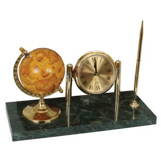 Часы на подставке из мрамора GALANT с глобусом и шариковой ручкой