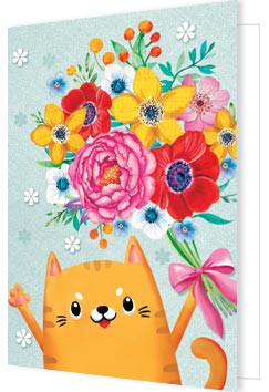 Открытка (кот с букетом) артикул 2-70-1700