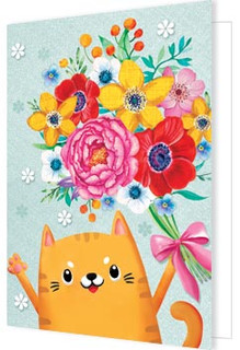 Открытка (кот с букетом) артикул 2-70-1700 1