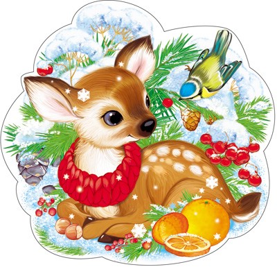 Плакат вырубной 'Олененок в дарах зимы' А4