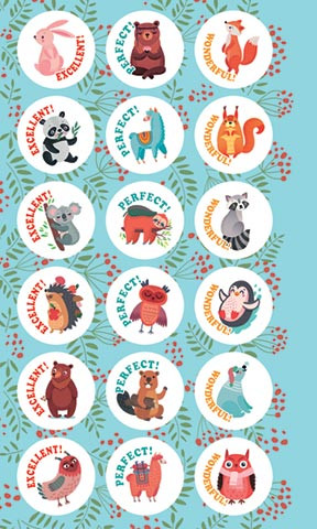 Наклейки поощрительные 'Зверушки' (английский) голубой фон