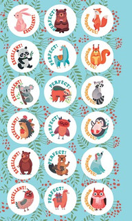 Наклейки поощрительные 'Зверушки' (английский) голубой фон