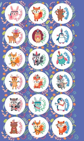 Наклейки поощрительные 'Зверушки' (английский) фиолетовый фон