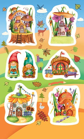 Наклейки 'Грибы-домики', артикул 0-11-639