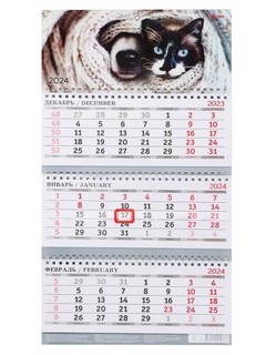 Календарь 2024 квартальный 'Кошечка с собачкой' 29х72 см