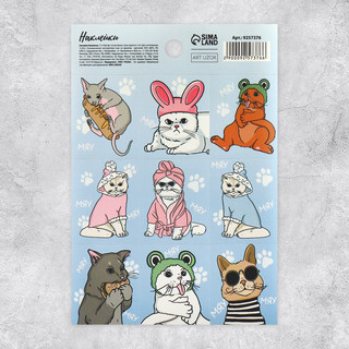 Наклейки бумажные «Котики», c раскраской на обороте, 11 x 15,...