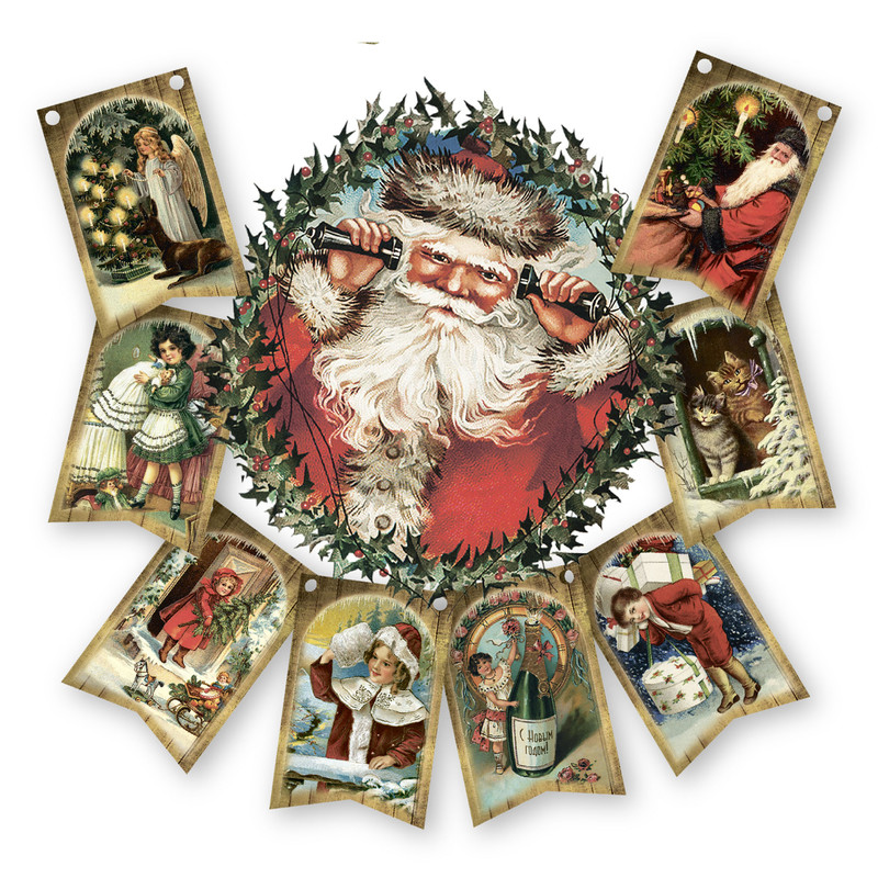 Новогодняя гирлянда 'Винтажная мини №7' 8 флажков, Даринчи