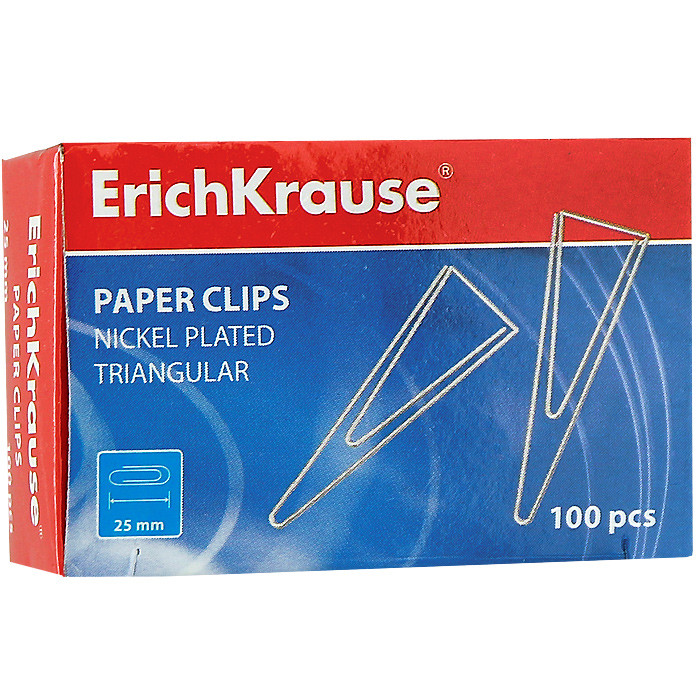 Скрепки металлические ErichKrause, никелированные, треугольные, 25 мм, 100 шт