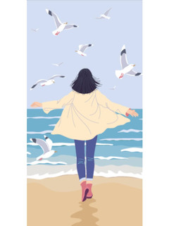 Конверт для денег 'Девушка на пляже с чайками', холст, артикул ЛХ-0159
