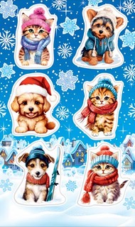 Наклейки 'Кошки и собаки' новогодние
