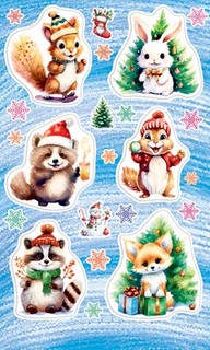 Наклейки 'Лесные звери' новогодние