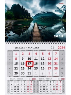 Календарь на 2025 год 'Горы и мост' квартальный, 1 спираль, с бегунком