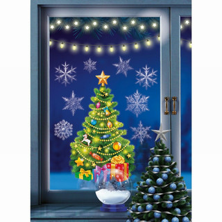 Наклейки витражные 'Елка с подарками' А4, новогодние 2