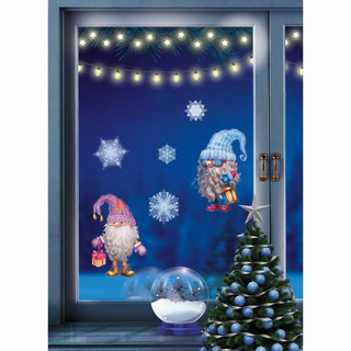 Наклейки витражные 'Гномики' А4, новогодние 2