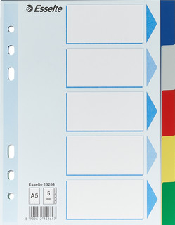 Разделитель индексный Esselte 15264 A5 пластик 5 индексов цветные разделы