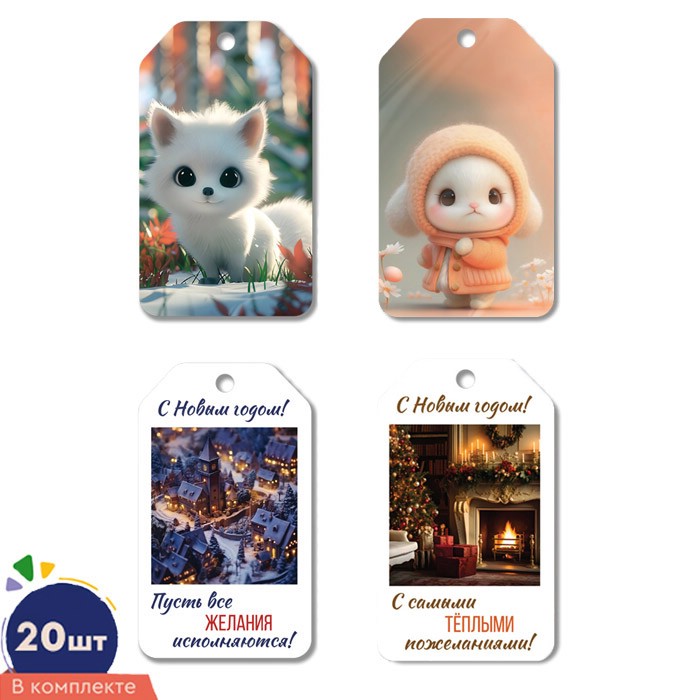 Комплект из 20-ти бирок для новогодних подарков, арт.16435