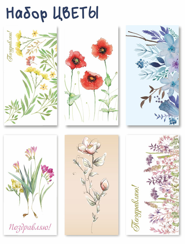 Конверты для денег 'Цветы', набор из 6-ти штук, BimBiMon