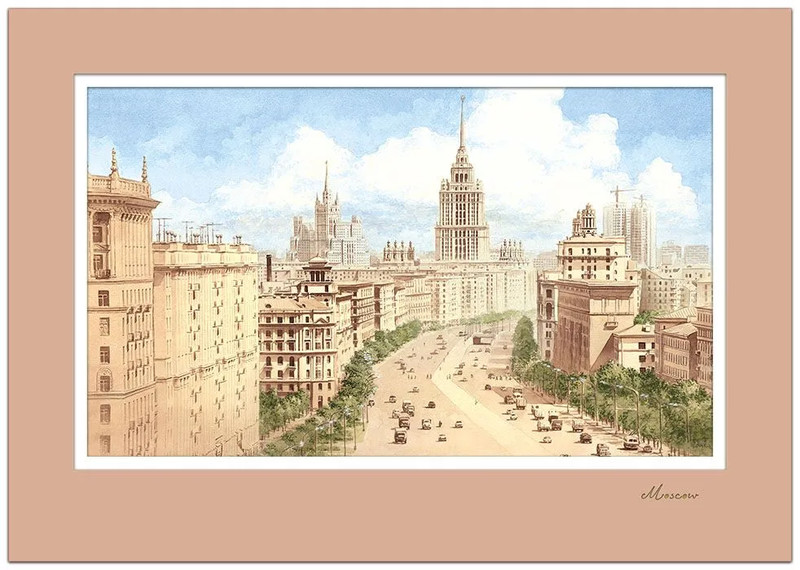 Постер 'Москва' А4 с двойным цветным паспарту №23