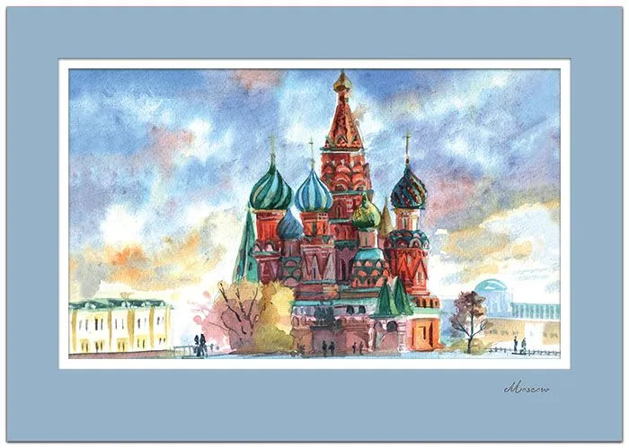 Постер 'Москва', А4 с двойным цветным паспарту №11