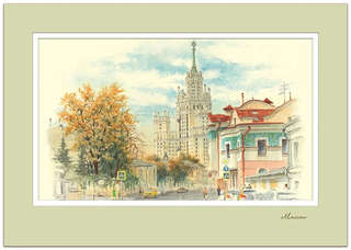 Постер 'Москва' А4 с двойным цветным паспарту №15