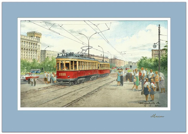 Постер 'Москва' А4 с двойным цветным паспарту №12