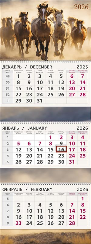 Календарь на 2026 'Табун' квартальный трехблочный
