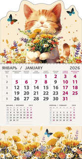 Календарь на 2026 'Котенок и букет' настенный отрывной