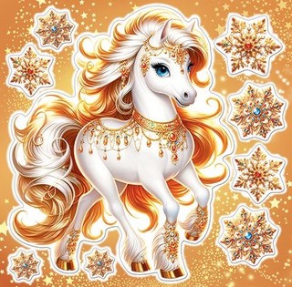 Наклейки новогодние двухсторонние 'Год Лошади' 33х33 см