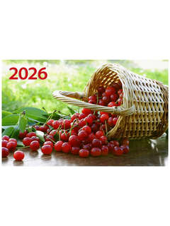 Календарь на 2026 'Спелая вишня' квартальный, маленький 19х46 см, трехблочный 2