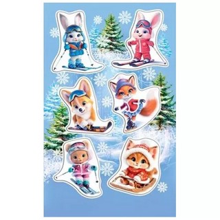 Наклейки новогодние 'Зверюшки на лыжах'