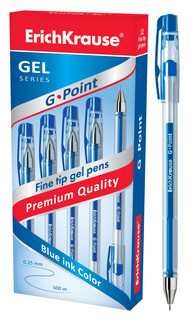 Erich Krause Ручка гелевая G-Point синяя, цвет корпуса прозра...