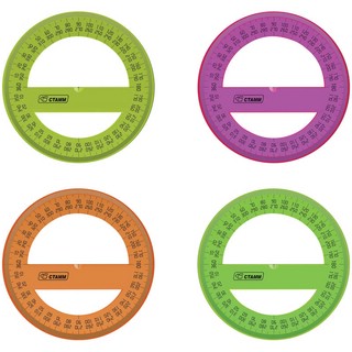 Транспортир 10см, 360° Стамм, прозрачный флуоресцентный, 4 цвета