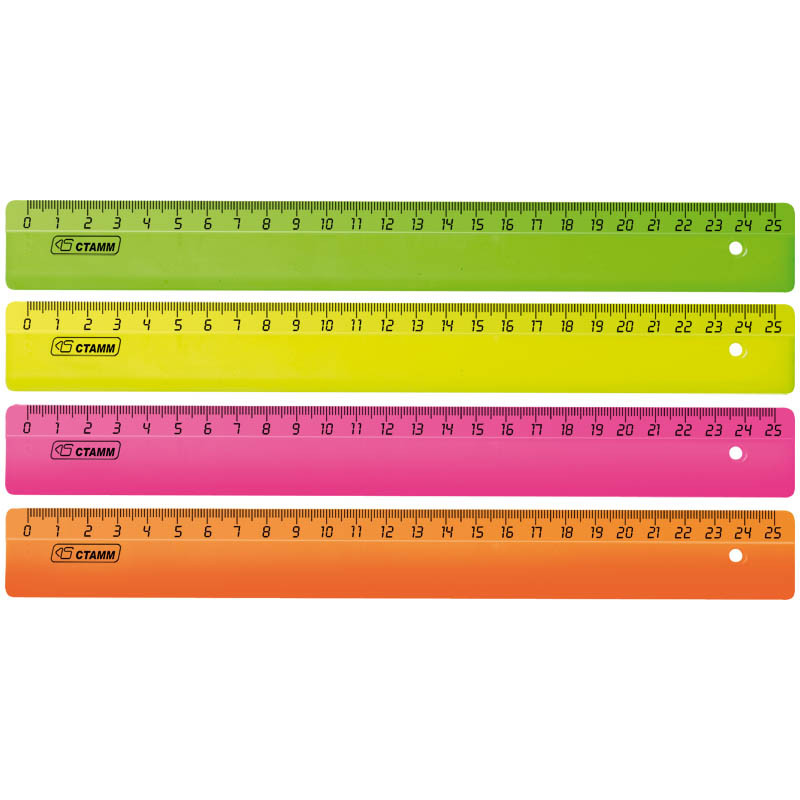 Линейка, 25 см, цветная Стамм, цвет в ассортименте