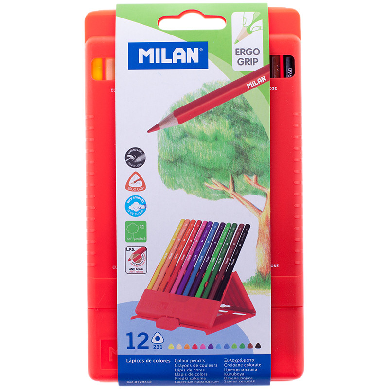 Карандаши 12 цветов, трёхгранные, в пластиковом футляре-подставке