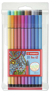 Фломастеры "Stabilo Pen 68" 20 цветов, в пластиковом футляре