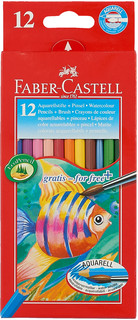 Faber-Castell Акварельные карандаши COLOUR PENCILS с кисточкой, в картонной коробке, 12 цветов