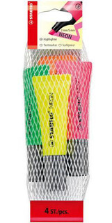 STABILO Набор маркеров NEON 4шт в сетке-блистере, цвет: желтый, зеленый, оранжевый, розовый