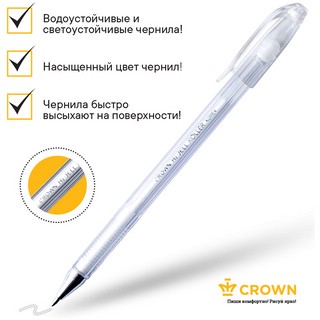 Ручка гелевая белая пастель, Crown Hi-Jell Pastel 5