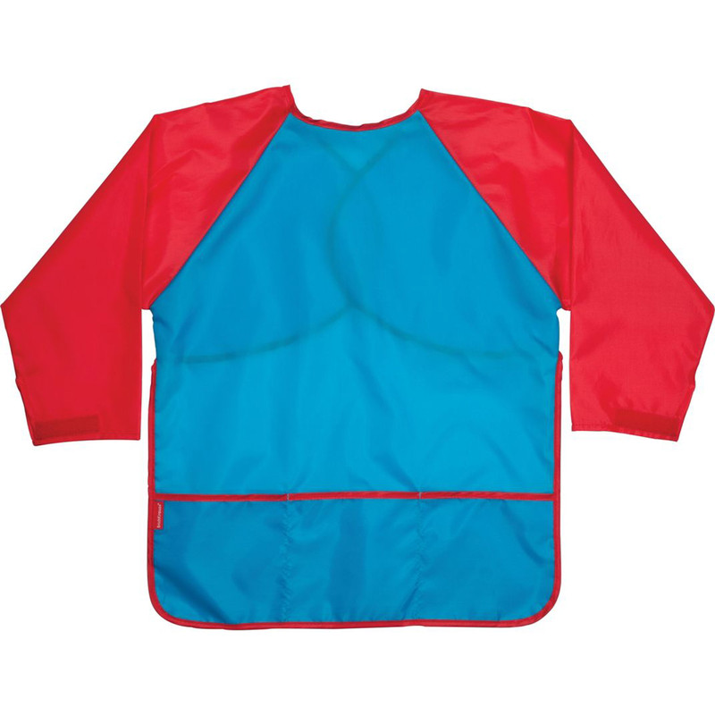 Фартук-накидка с рукавами для уроков труда и рисования, голубой+красный