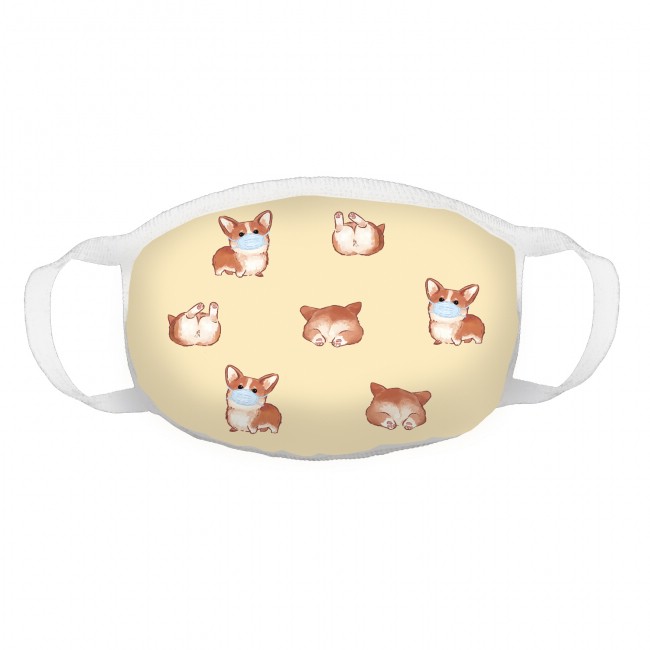 Маска трикотажная многоразовая двухслойная, 'Корги'