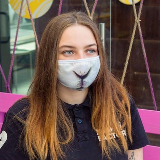 Маска трикотажная многоразовая двухслойная, 'Белый кролик' 2