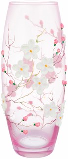 Ваза-бочонок 'Весеннее цветение' на розовом 11х11х26 см, стекло
